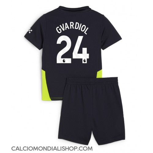 Maglie da calcio Manchester City Josko Gvardiol #24 Seconda Maglia Bambino 2024-25 Manica Corta (+ Pantaloni corti)